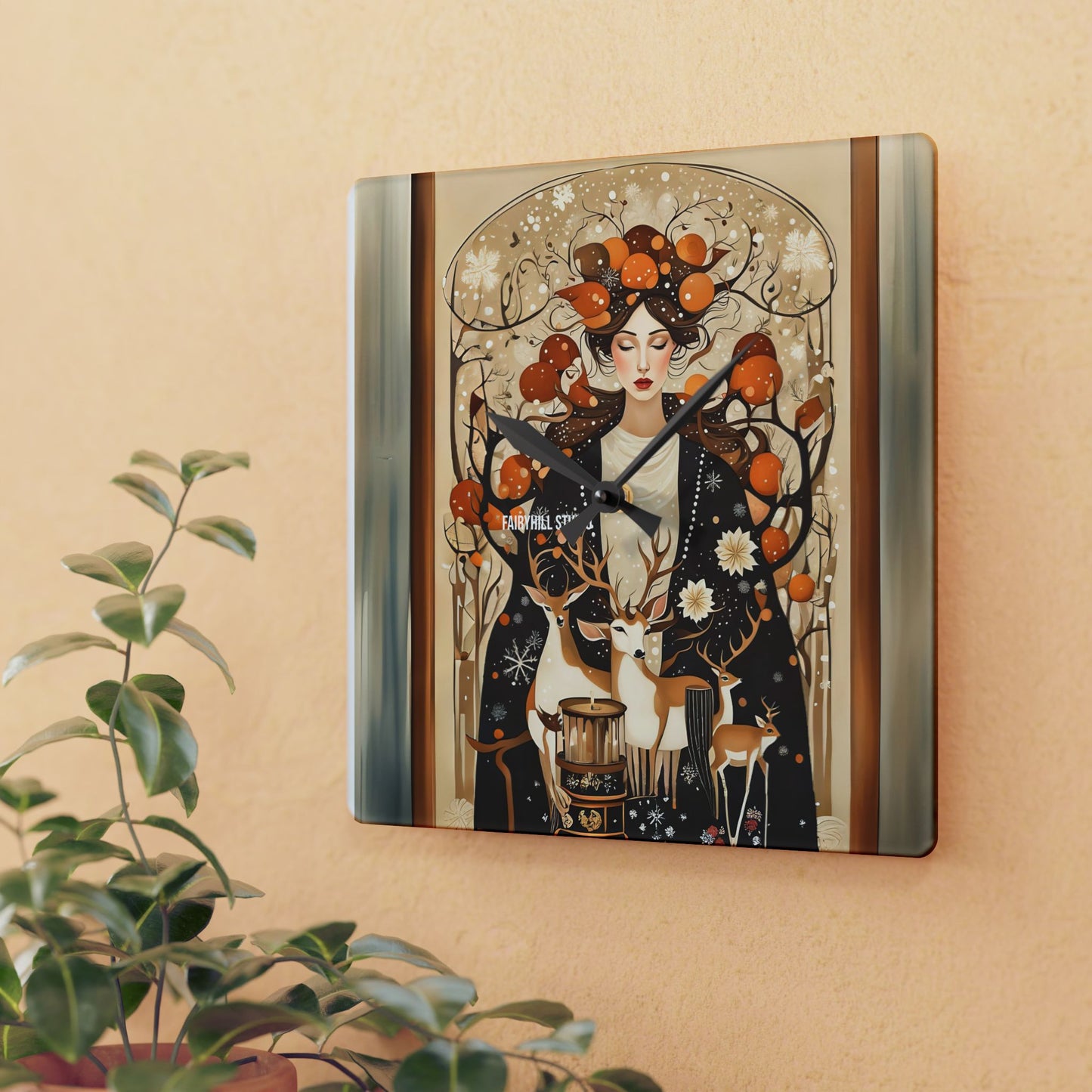 Acrylic Wall Clock -Welcoming Fall with Deers