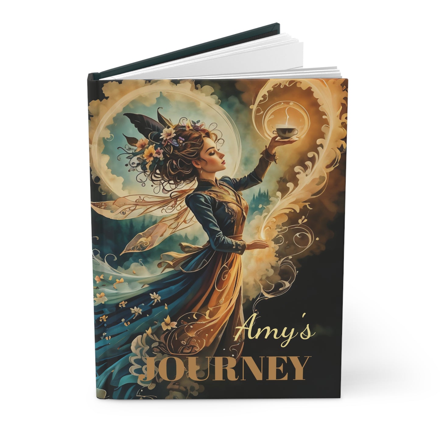 Hardcover Journal Matte - Personalized Fairy Hill Studio Coffee Cup Art