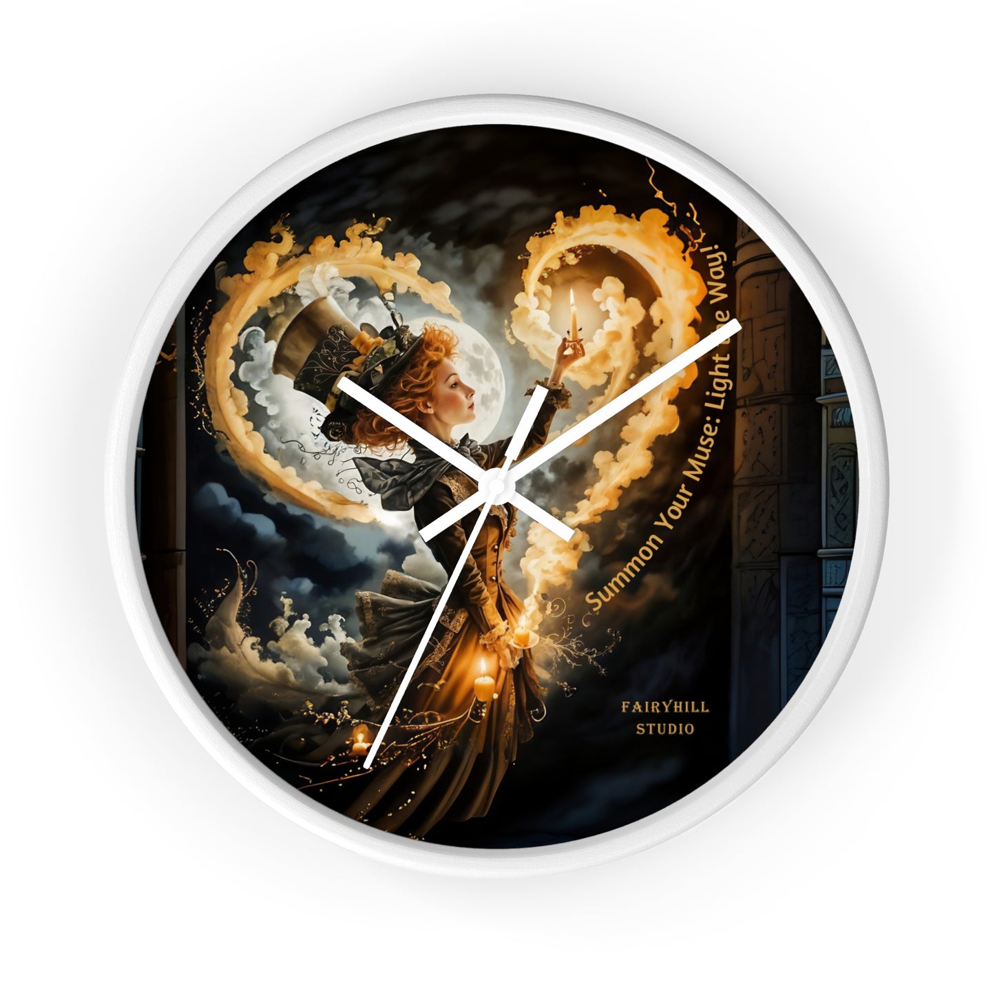 Acrylic Wall Clock - Mad Hatter Fairy Muse with Candle Art by Fairyhill Studio