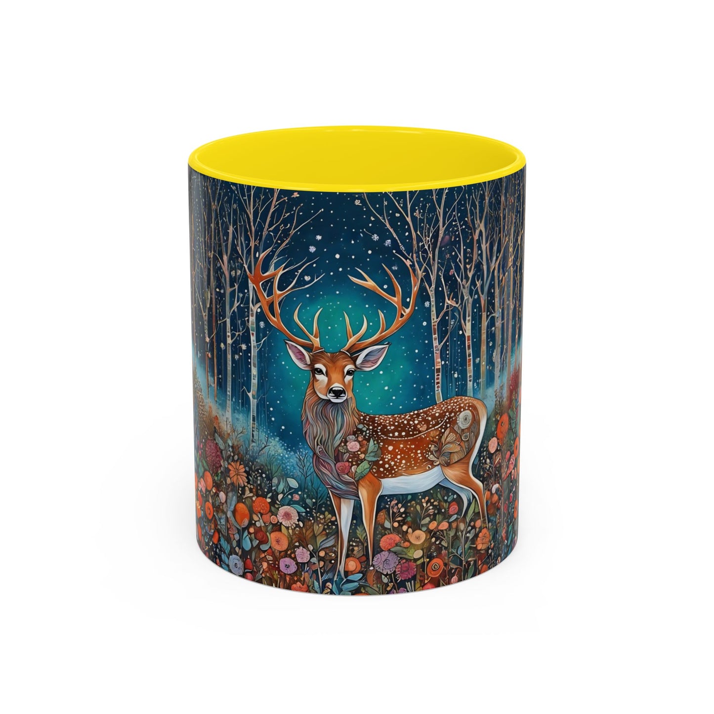 Mug - Boho Winter Deer in Snow Red Coffee Mug for the Holidays