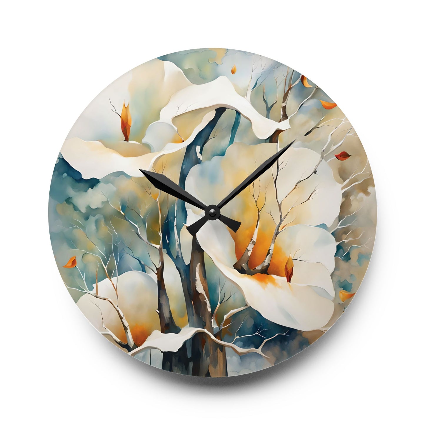 Floral Acrylic Wall Clock - White Calla Lilies Watercolor Art