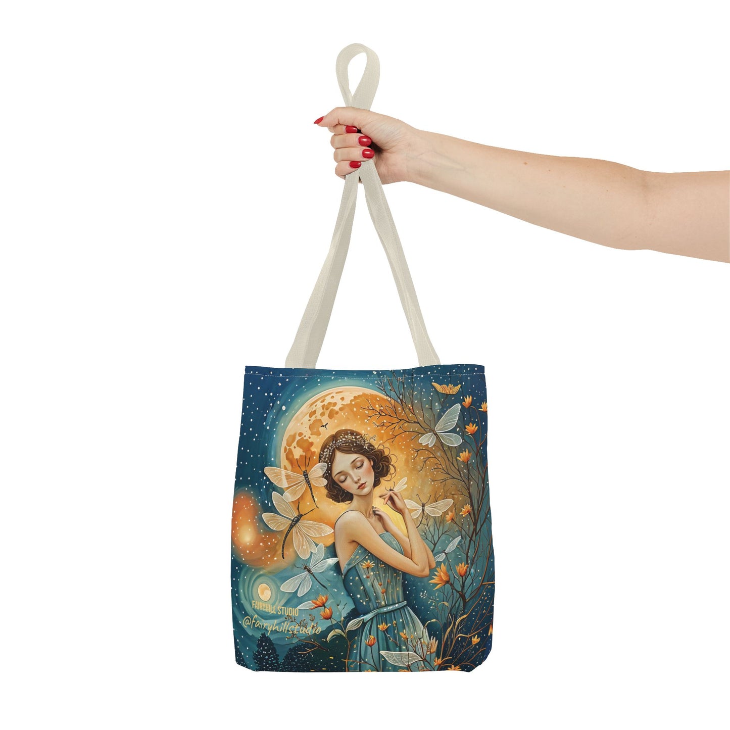 Art-inspired Tote Bag with Girl and Butterflies Design - Fairy Hill Studio