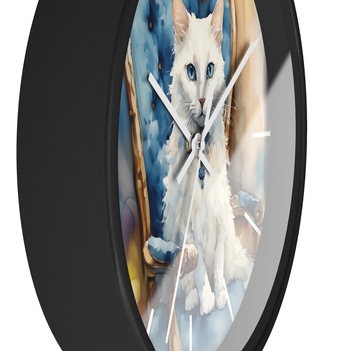Fairy Hill Studio" White cat "  Wall Clock