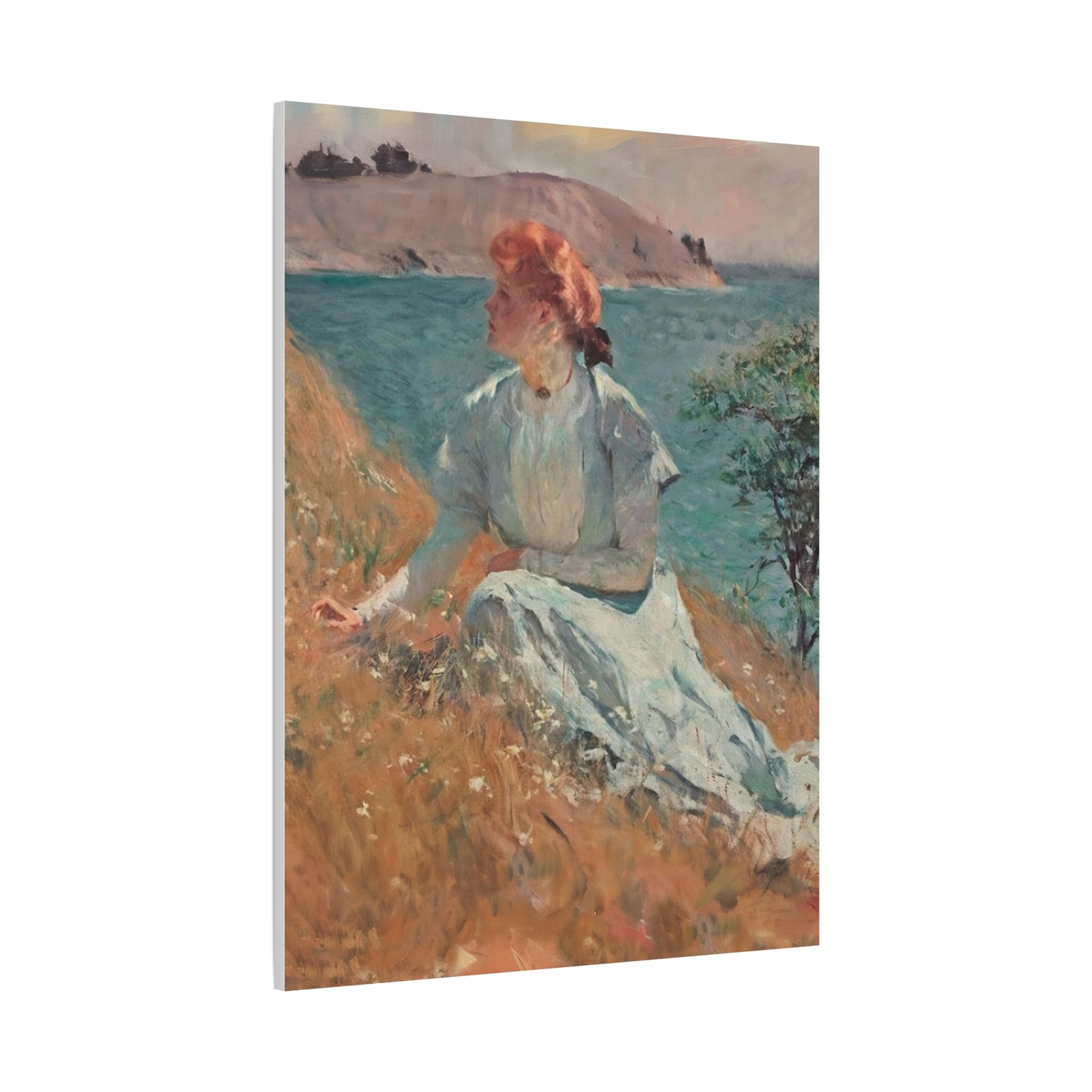 Canvas Art - Monet Style Floral Serenity with Elegant Woman and Flower Basket, Stretched Matte 1 25"