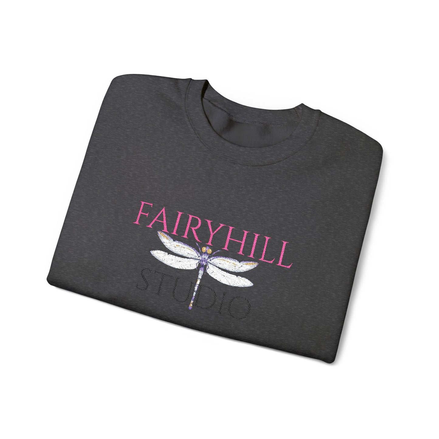 Fairyhill Studio Crewneck Sweatshirt — White Graphic Logo Pullover