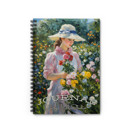 Spiral Notebook - Monet Style Art Girl with Flower Basket