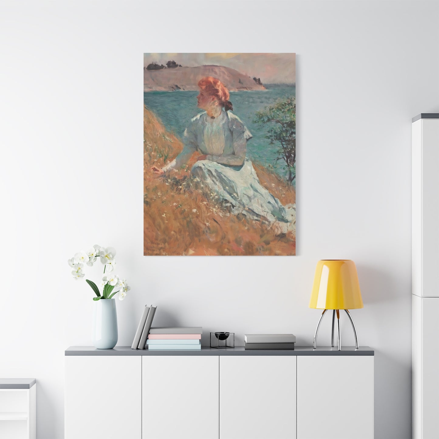 Canvas Art - Monet Style Floral Serenity with Elegant Woman and Flower Basket, Stretched Matte 1 25"