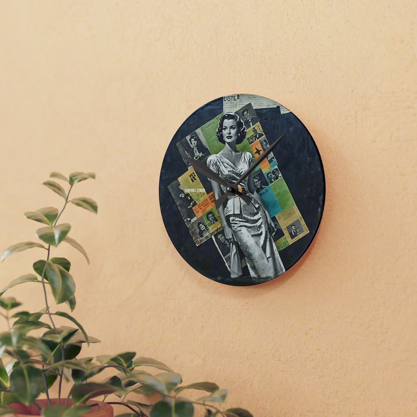 Acrylic Wall Clock - Vintage Hollywood Movie Star Art Deco Design