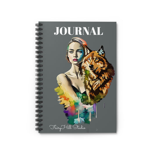 Spiral Notebook -Girl and the Spirit Animal Wolf