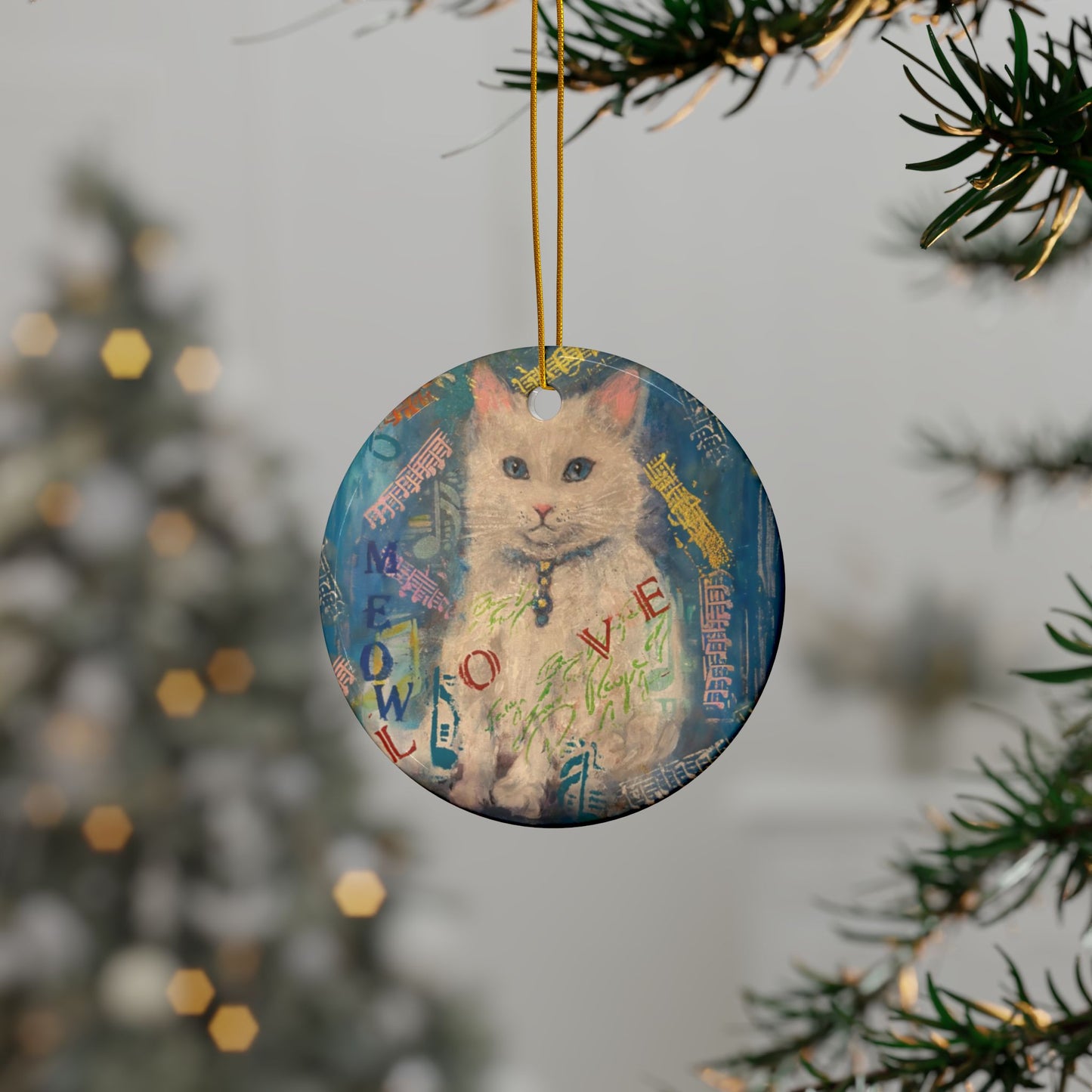 Ceramic Ornaments, Snowy Cat, 2-Side Print