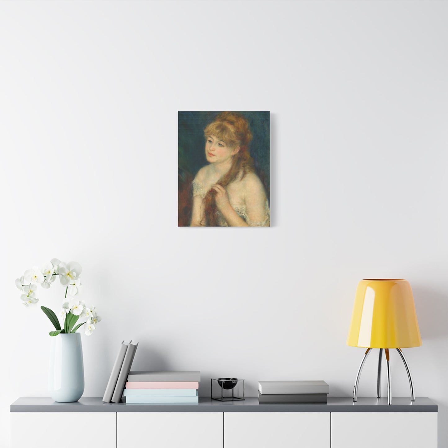Canvas Art -   Young Woman Braiding Her Hair by Auguste Renoir, 1876 , Stretched Matte 1 25"