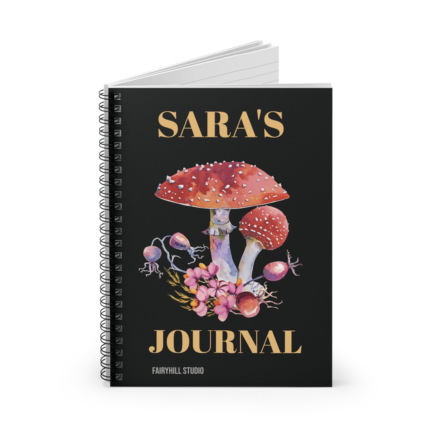 Personalized Spiral Notebook - Wild Red Mushrooms Botanical Art