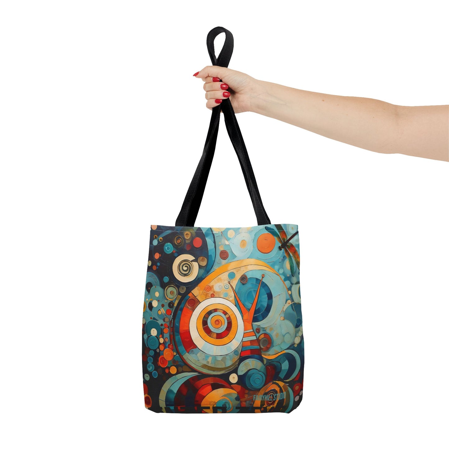 Canvas tote bag Art - Abstract Colorful Snail Dragonfly Circle