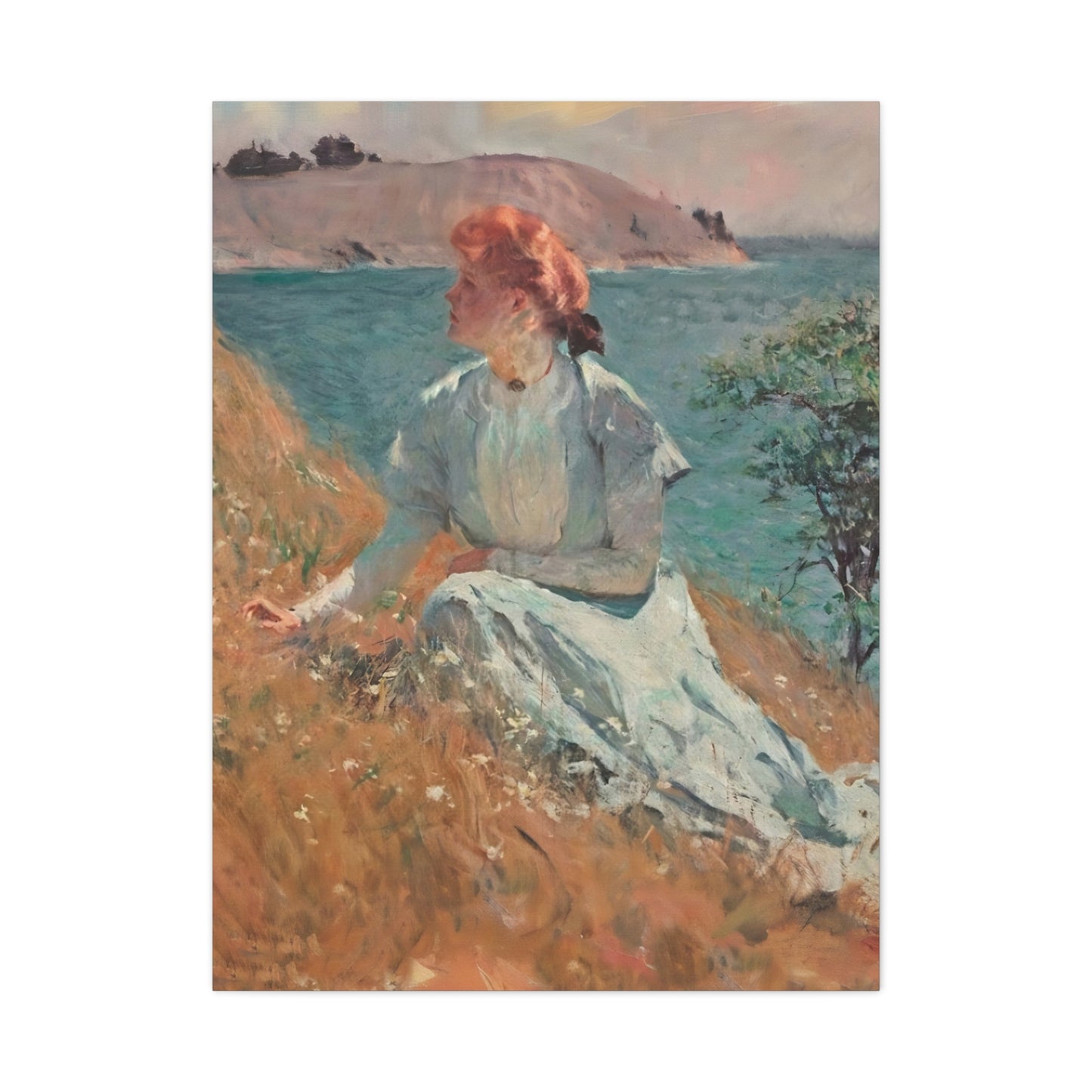 Canvas Art - Monet Style Floral Serenity with Elegant Woman and Flower Basket, Stretched Matte 1 25"