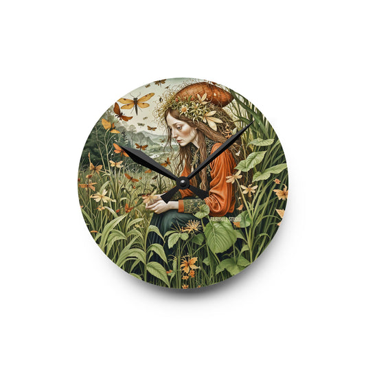 Acrylic Wall Clock -  Botanical garden and Dragonflies Art