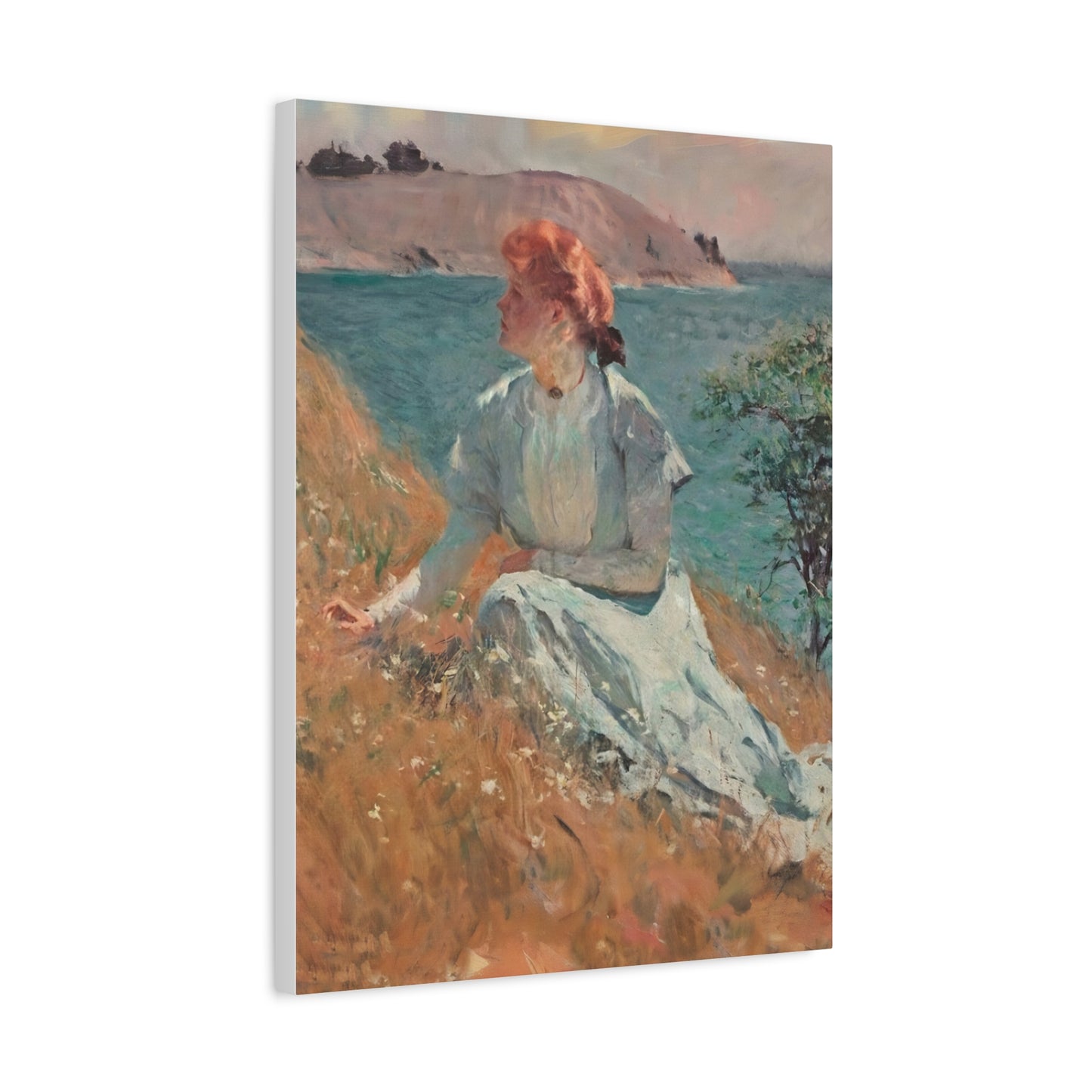 Canvas Art - Monet Style Floral Serenity with Elegant Woman and Flower Basket, Stretched Matte 1 25"
