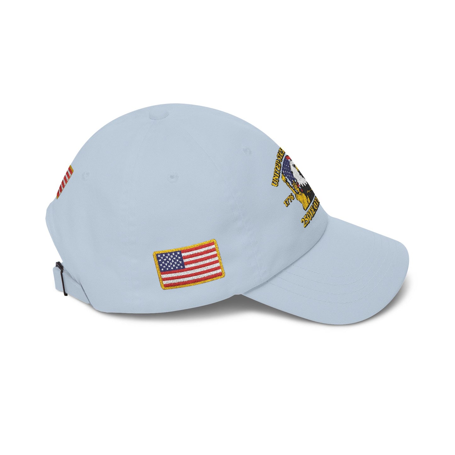 250th Anniversary USA Flag Patch Hat – Embroidered Gold Border Edition (1776–2026) – Classic White Baseball Hat