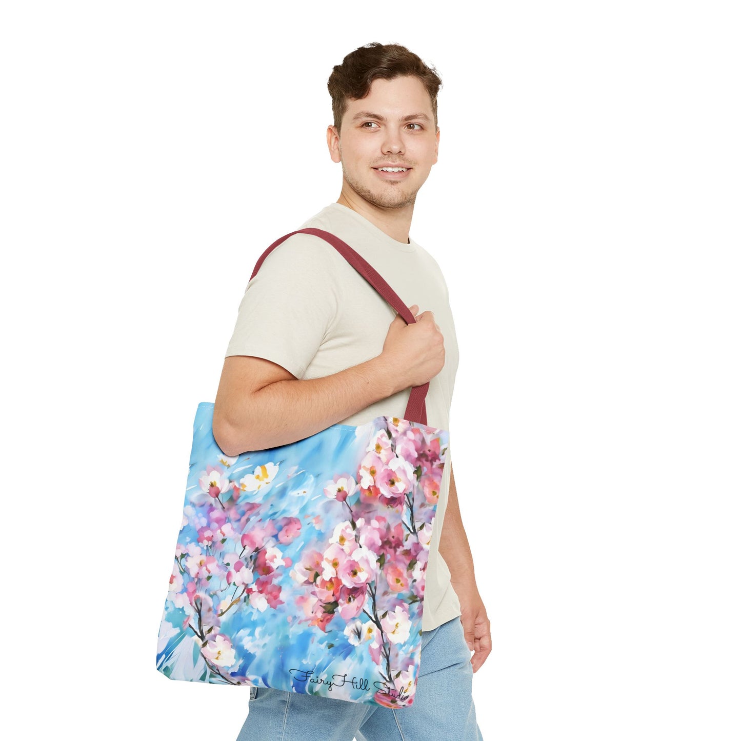 Canvas Tote Bag with Floral Cherry Blossom Design