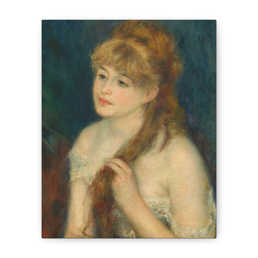 Canvas Art -   Young Woman Braiding Her Hair by Auguste Renoir, 1876 , Stretched Matte 1 25"