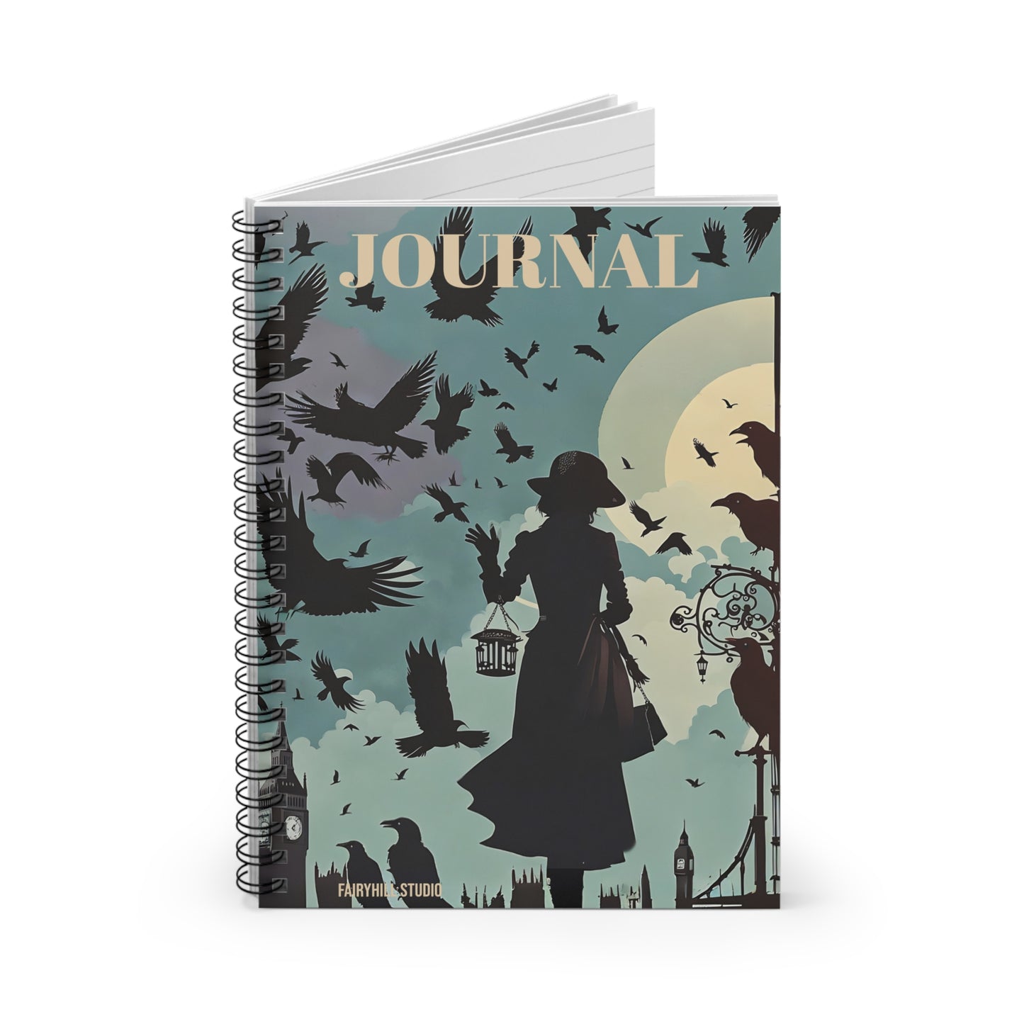 Spiral Notebook - Lady with Crows in London Alfred Hitchcock Movie Theme