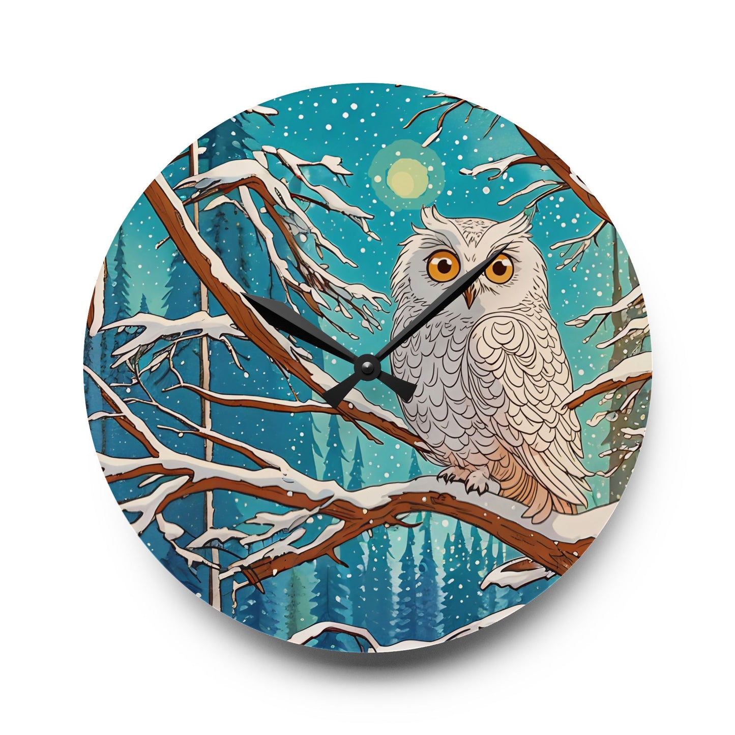 Wall Clock - Winter Snow Owl Design