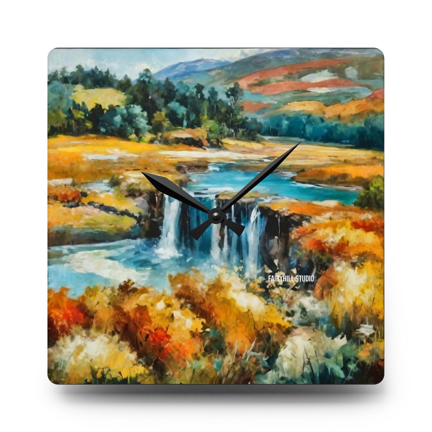 Wall Clock - Village by the Pond Watercolor Art Design
