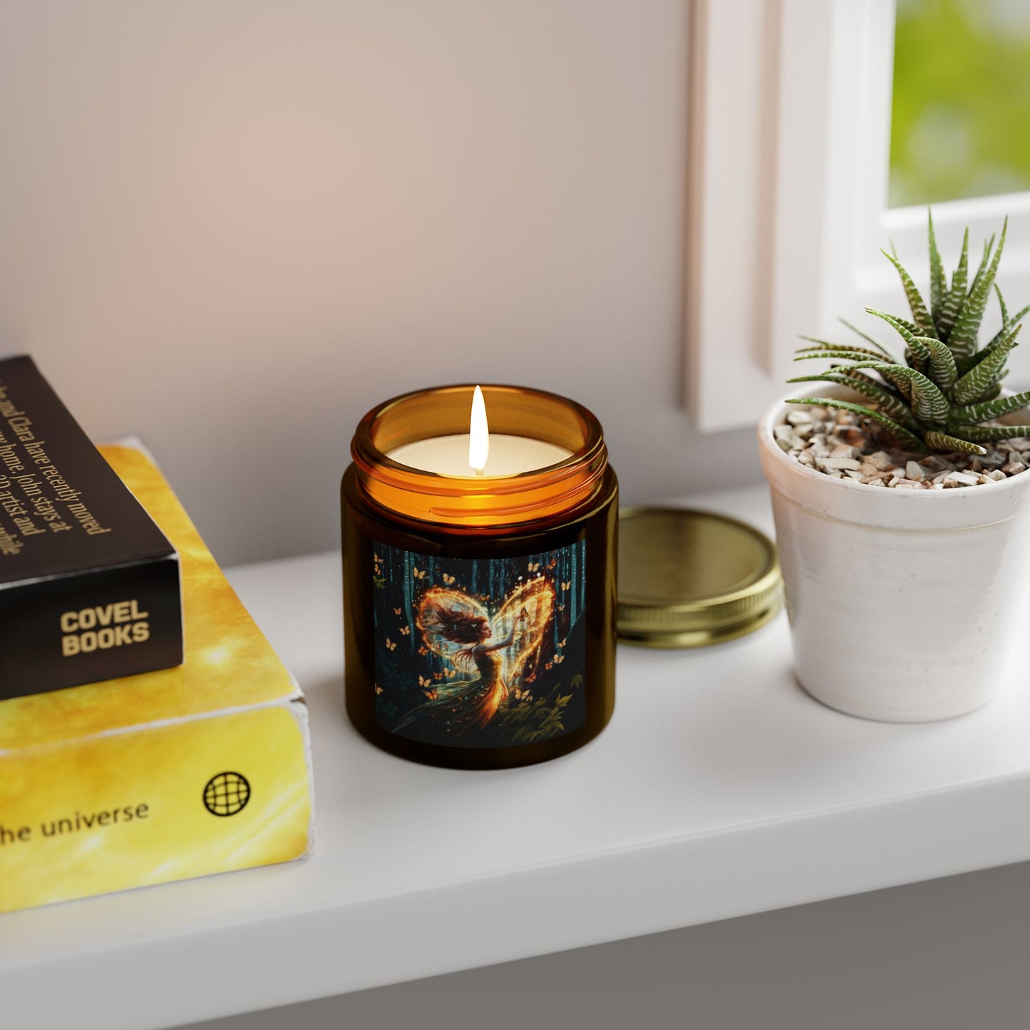 Scented Candle - Garden Fairy with butterflies - Coconut Apricot Wax (4oz, 9oz)