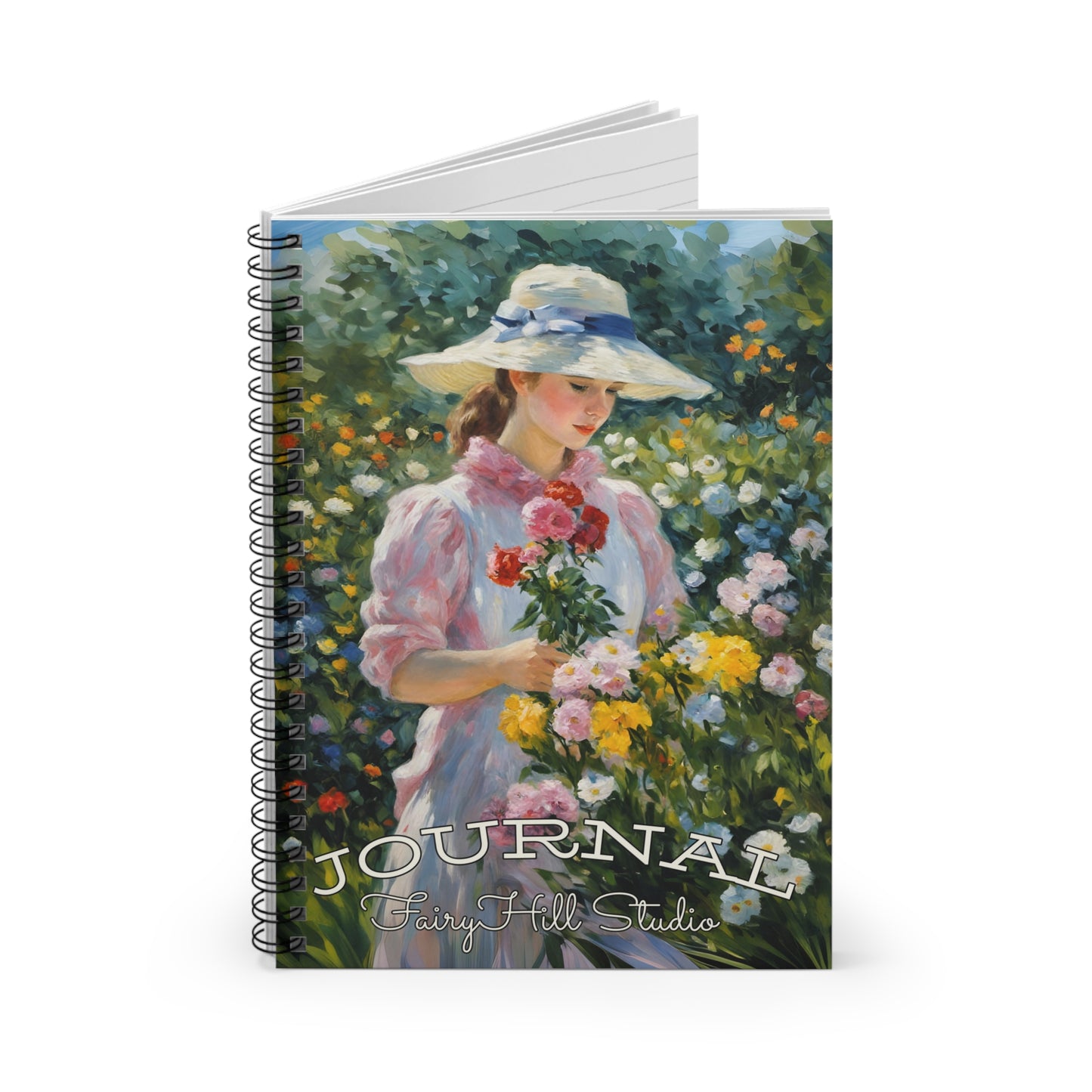 Spiral Notebook - Monet Style Art Girl with Flower Basket