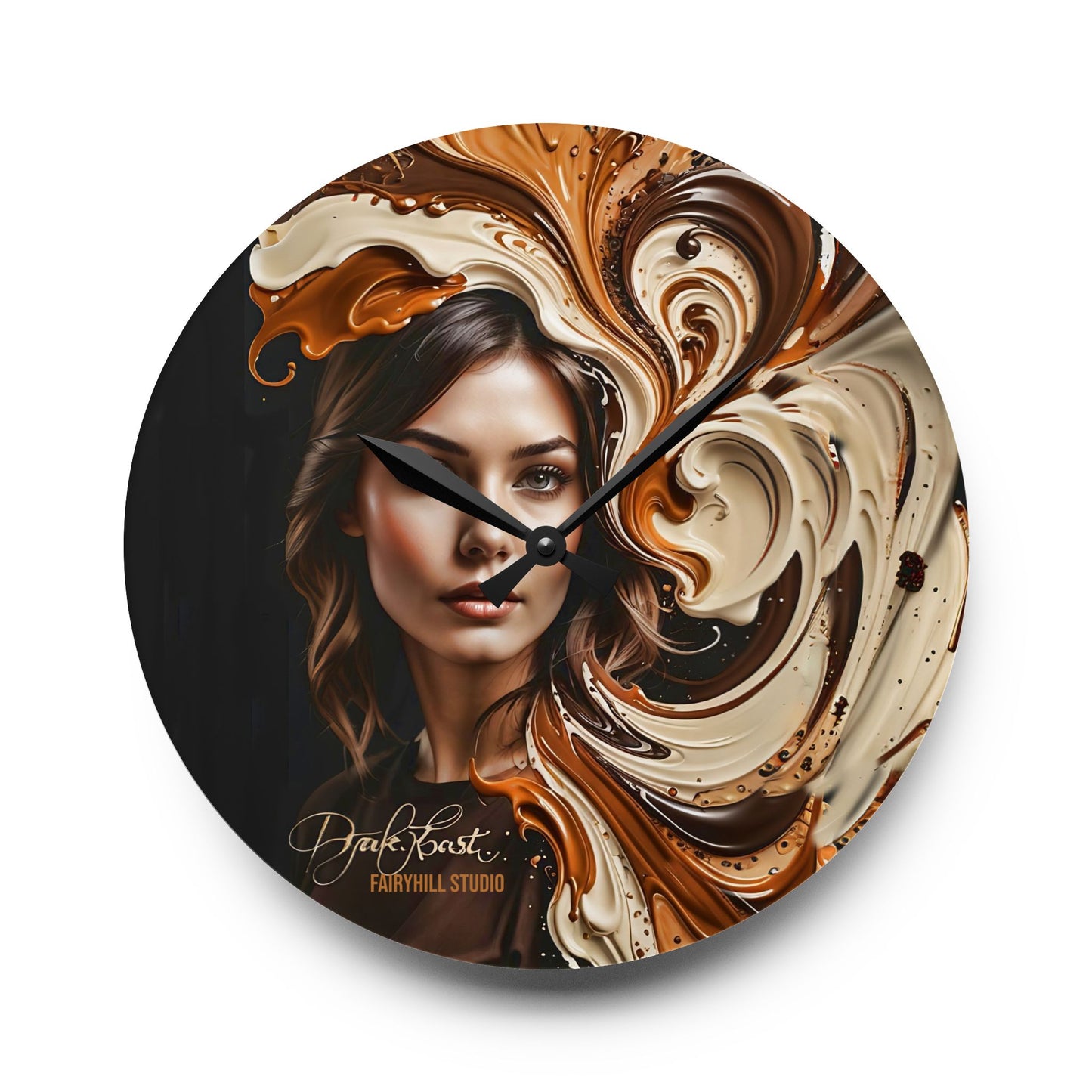 Acrylic Wall Clock  Dark Roast Coffee /Art