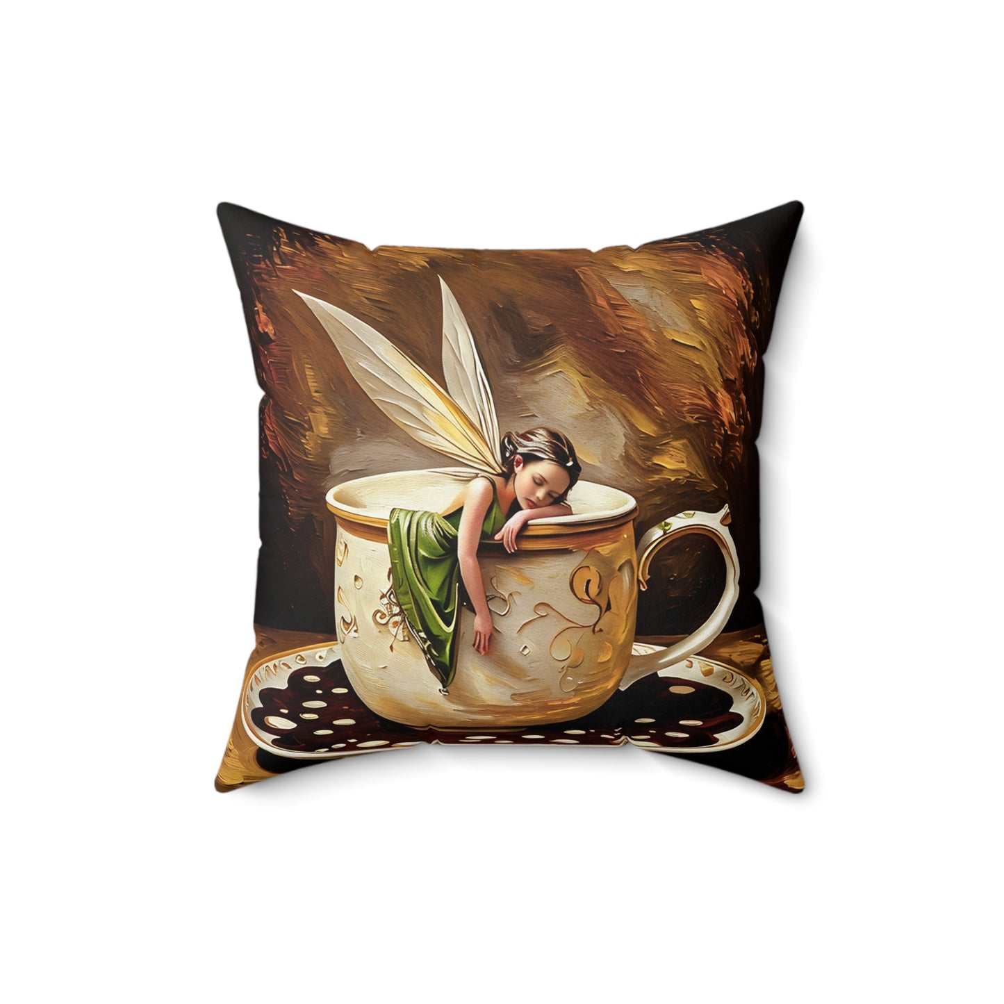 Square Pillow - Coffee cup/Fairy  Pillow Art by Fairyhill Studio