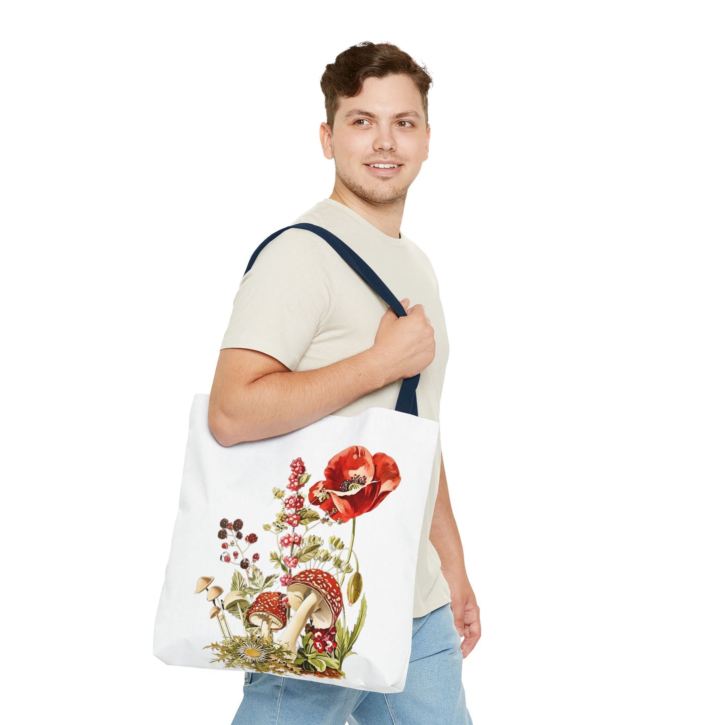 Tote Bag - Red Poppies and Amanita Muscaria Mushrooms Art Print