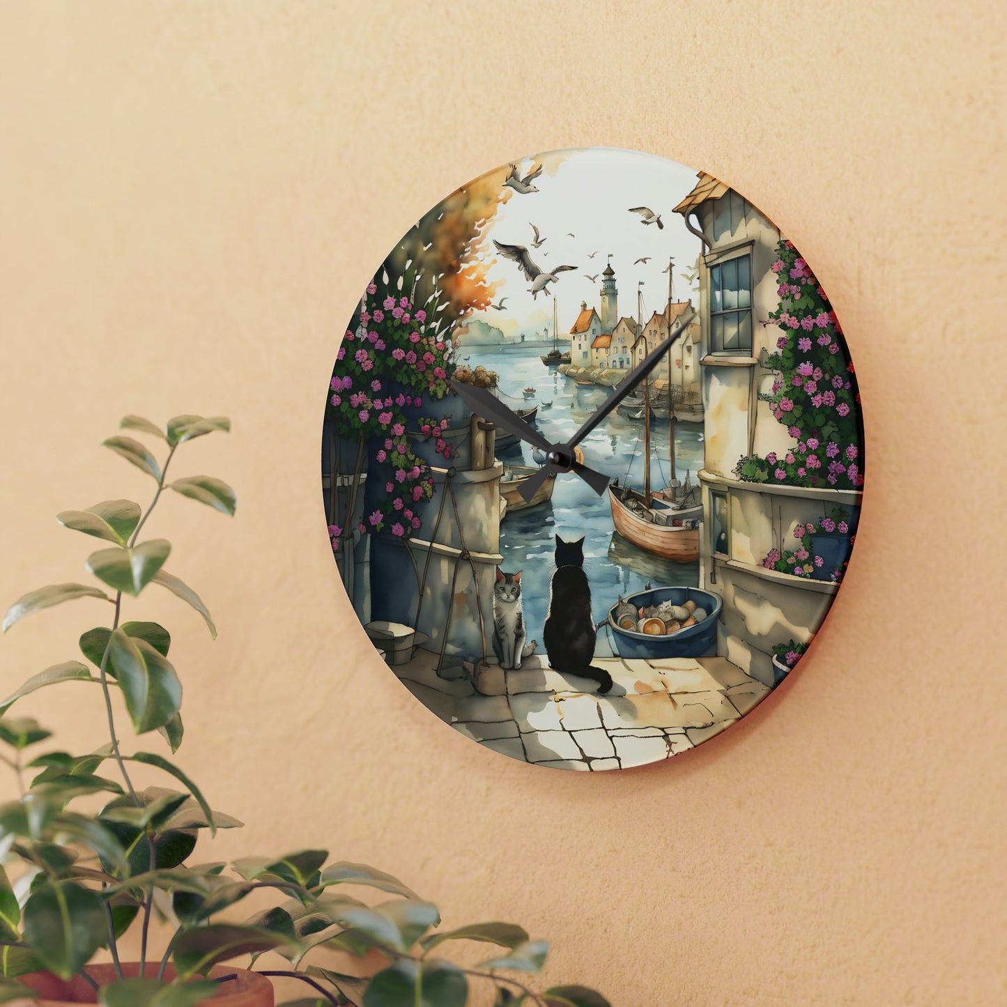 Harbour Cats - by Fairyhill Studio  Wall clock  Gift   Acrylic Wall Clock