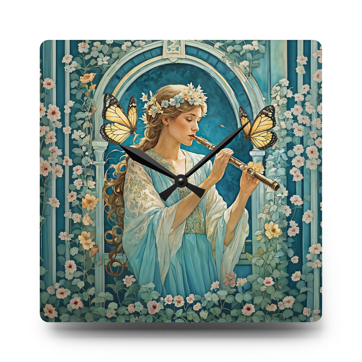 Butterfly / Flute player Acrylic Wall Clock