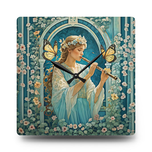 Butterfly / Flute player Acrylic Wall Clock