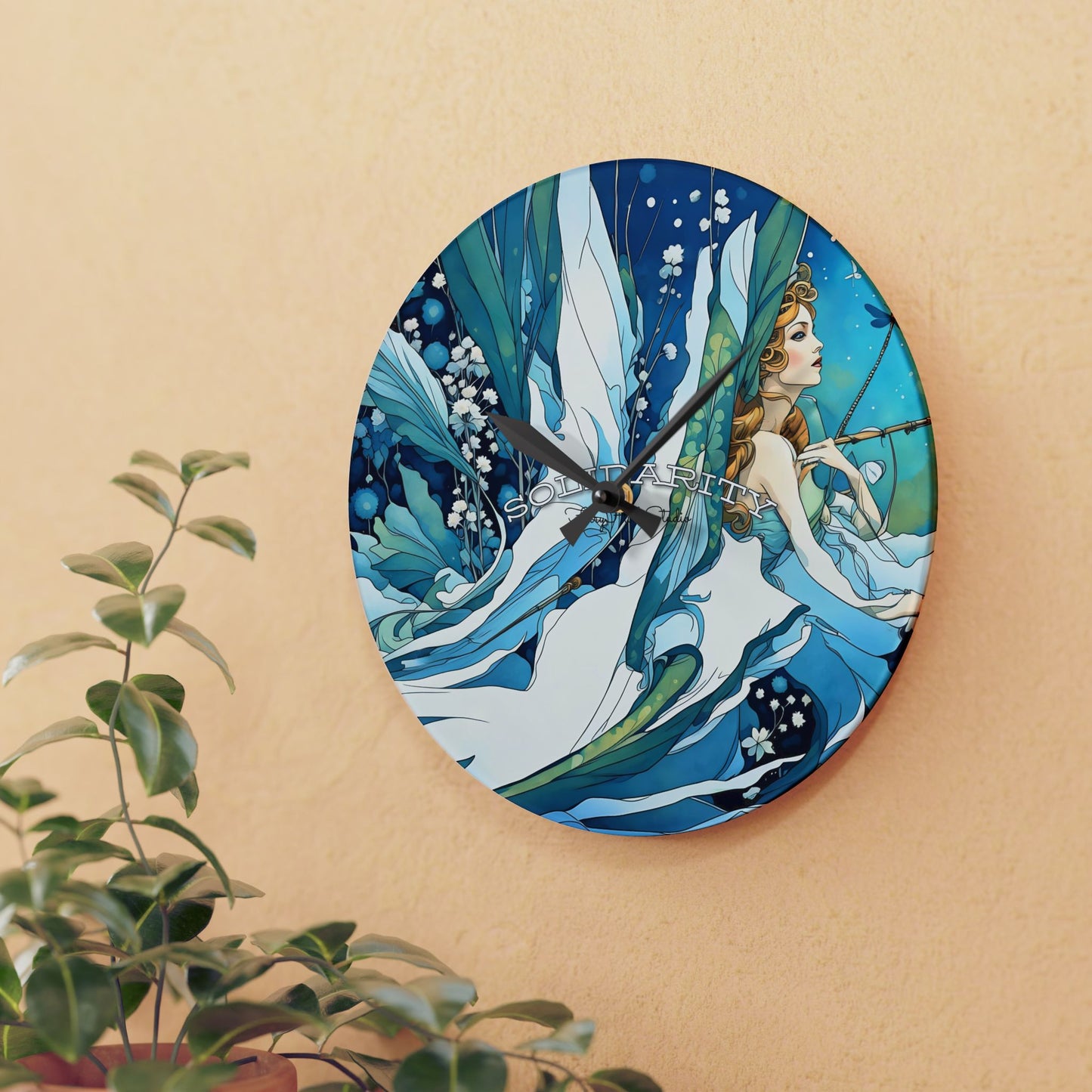 Wall Clock - Blue Magical Angel Winter Art by FairyHill Studio