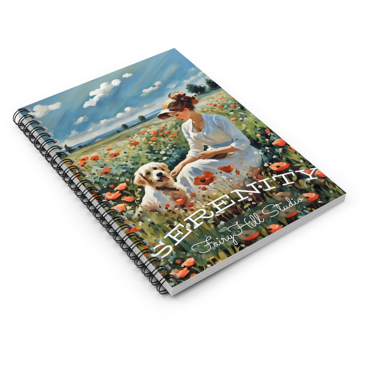 Spiral Notebook - Beautiful Woman with Dog in Poppy Field