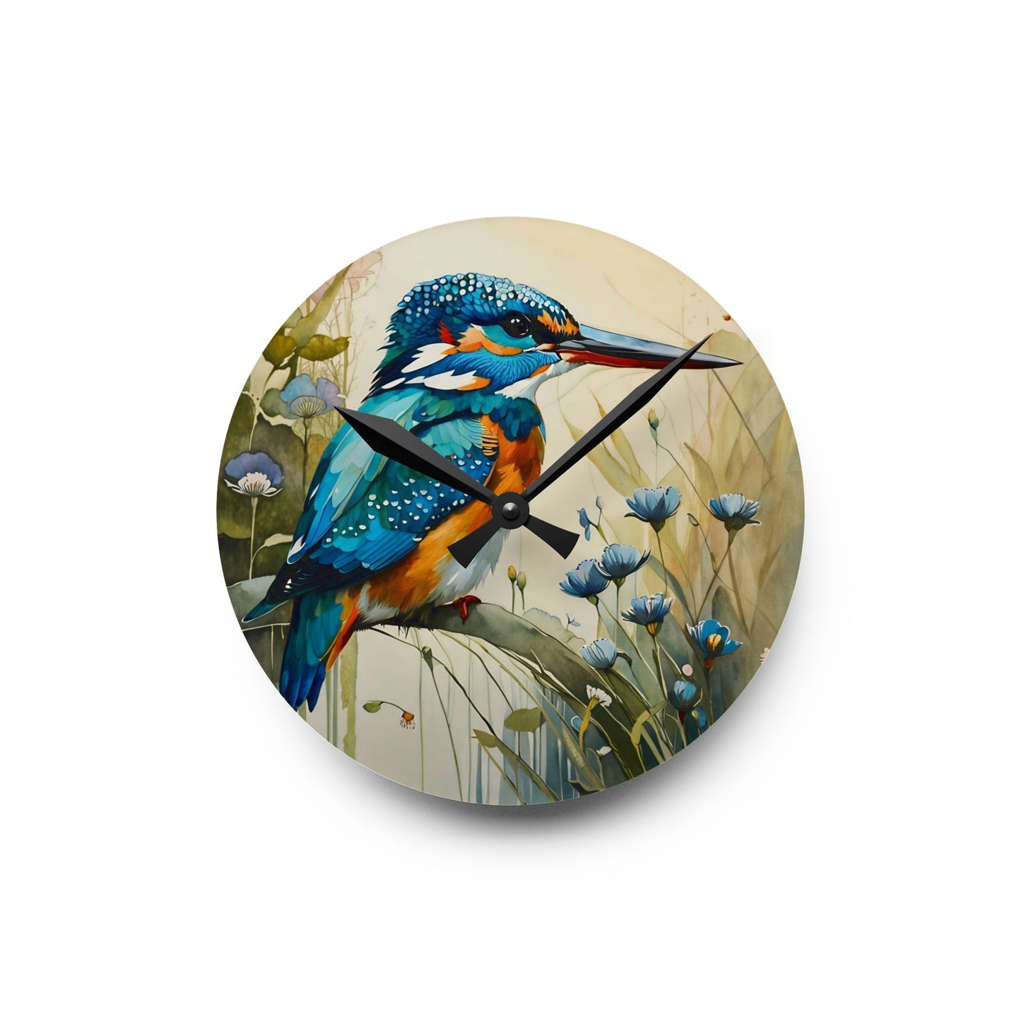 Acrylic Wall Clock - Lovely Colors King Fisher Art by Fairyhill Studio