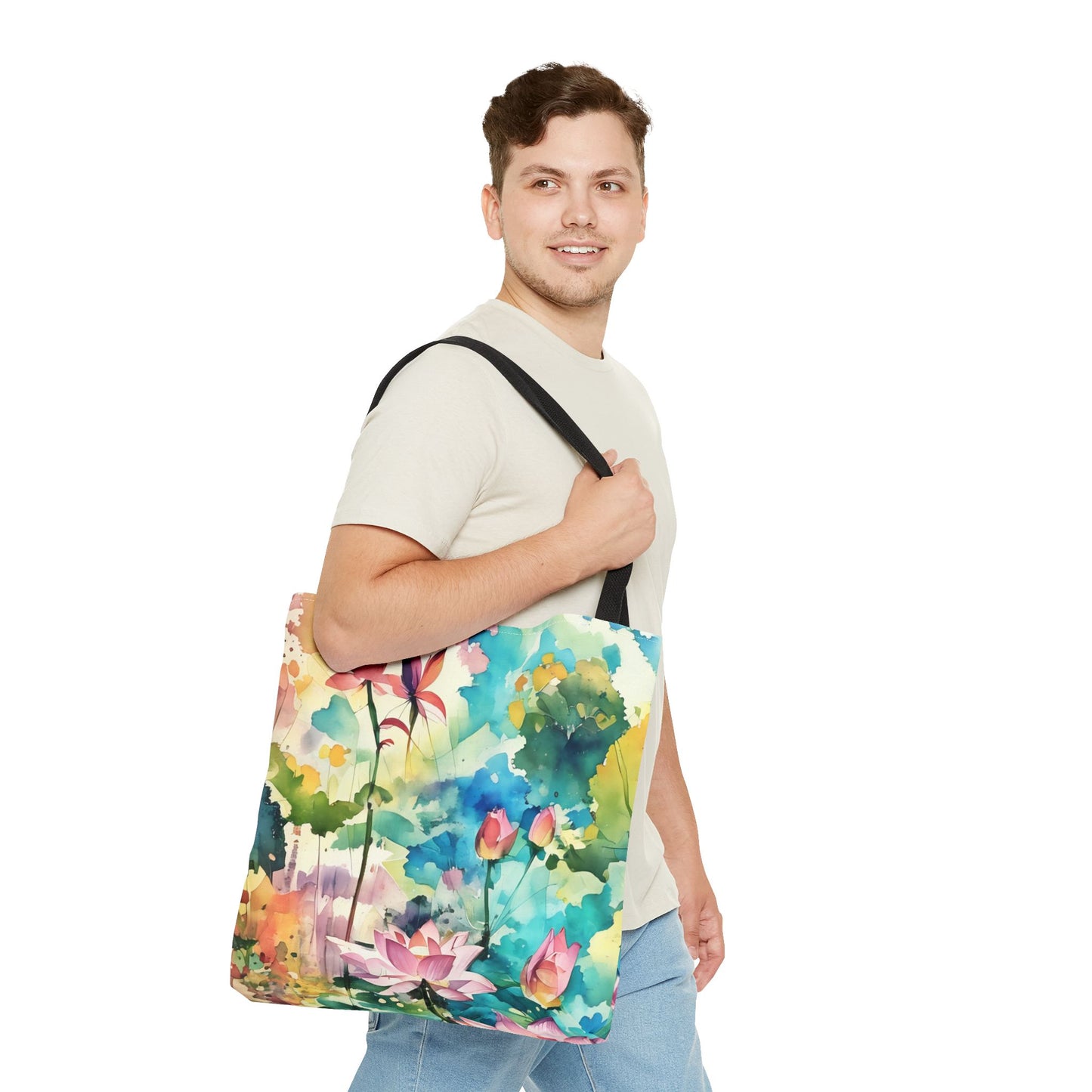 Tote Bag  with lotus flower art(AOP)