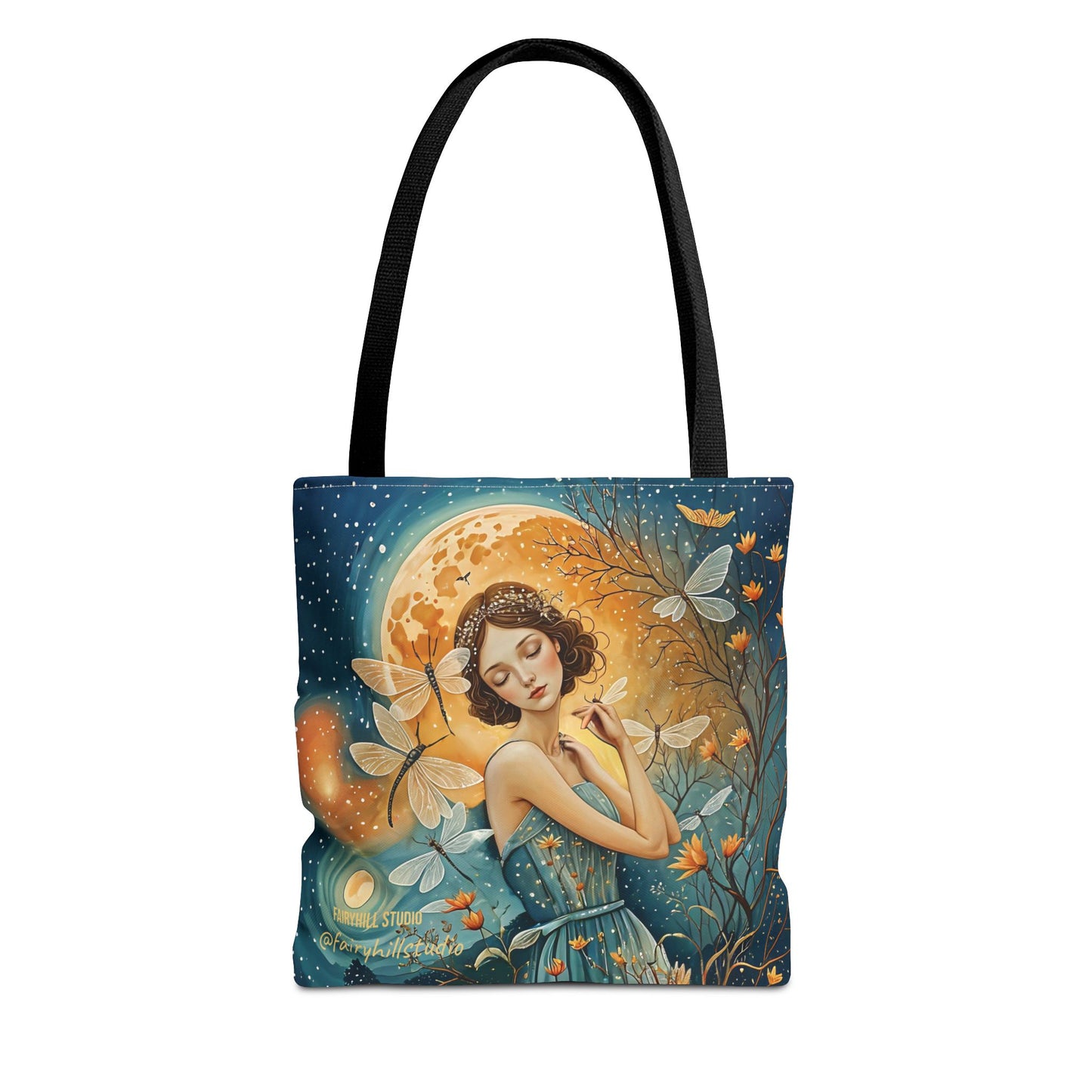 Art-inspired Tote Bag with Girl and Butterflies Design - Fairy Hill Studio