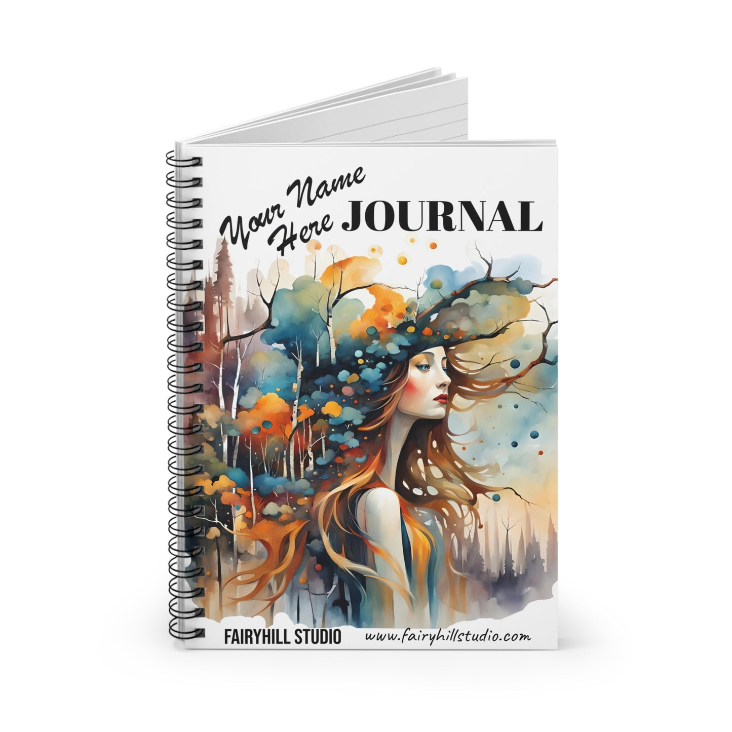 Fairy Hill Studio Woman with hat  Personalized Journal Gift notebook Your name Art Journal, Spiral Notebook - Ruled Line