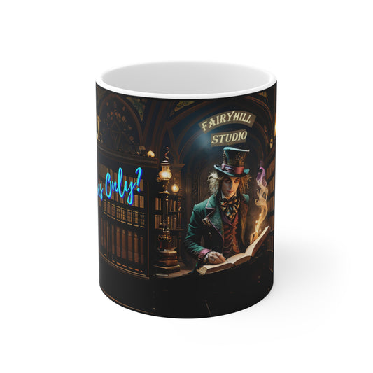 Mug - Good Vibes Only Art by Fairyhill Studio - Mad Hatter Character in Library
