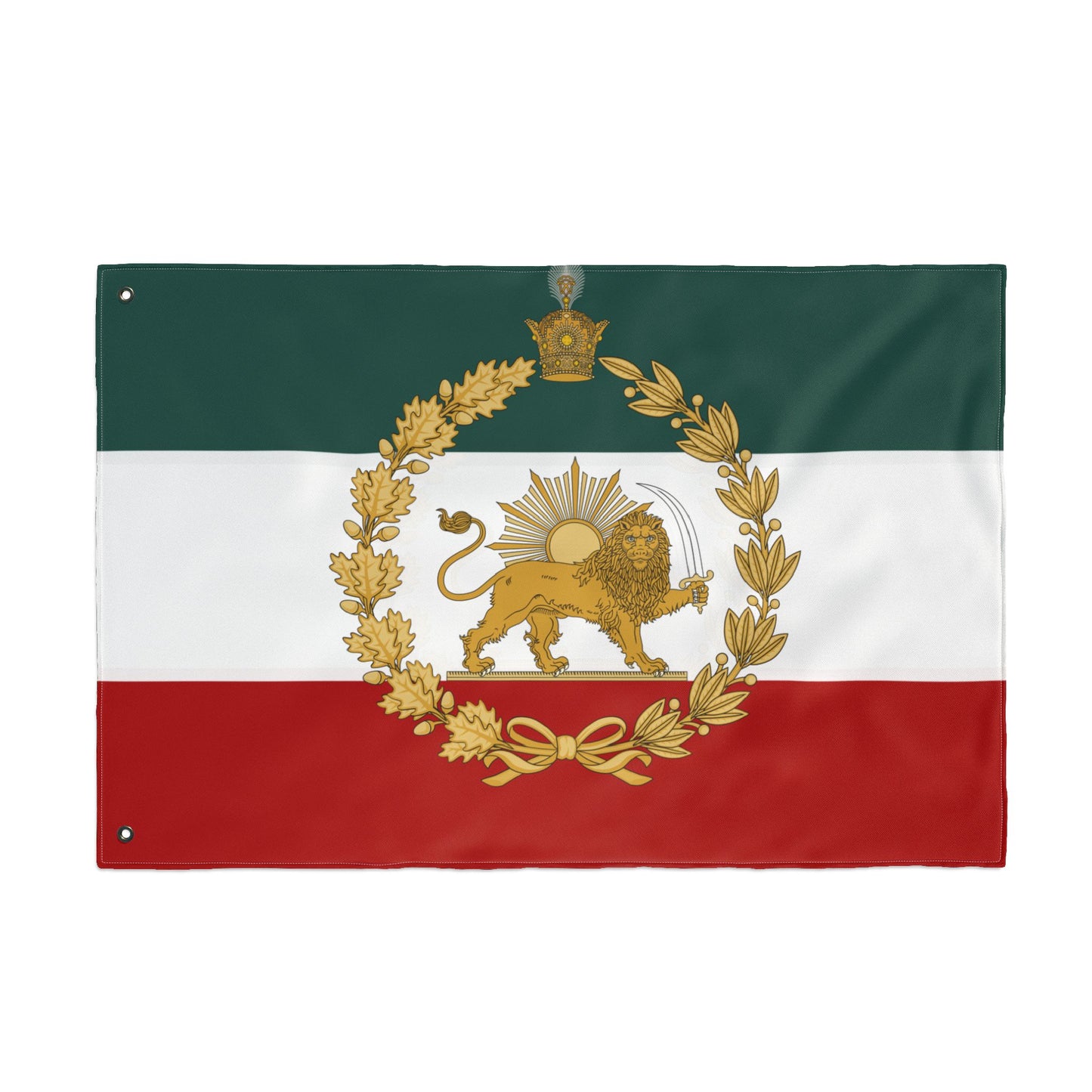 Imperial Iran Lion & Sun Flag with Pahlavi Crown and Golden Wreath (3x5 ft Double-Sided)