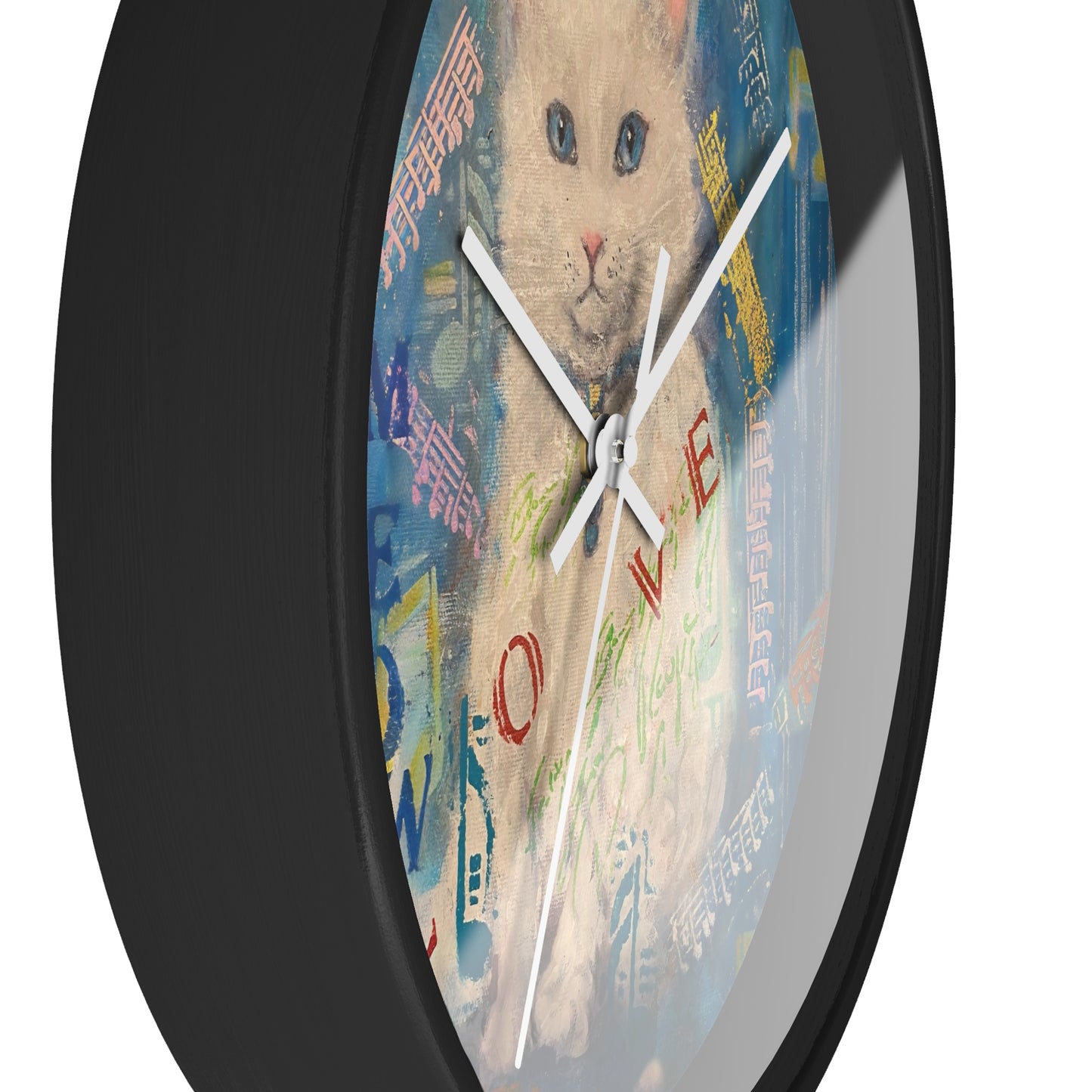 Cat Wall Clock - Lovely White Cat with Blue Eyes Art by Fairyhill Studio