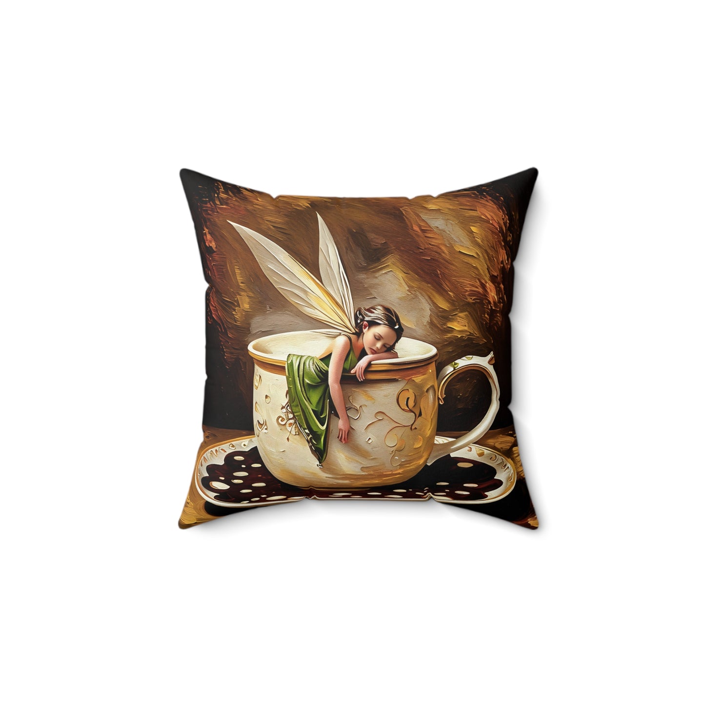 Square Pillow - Coffee cup/Fairy  Pillow Art by Fairyhill Studio