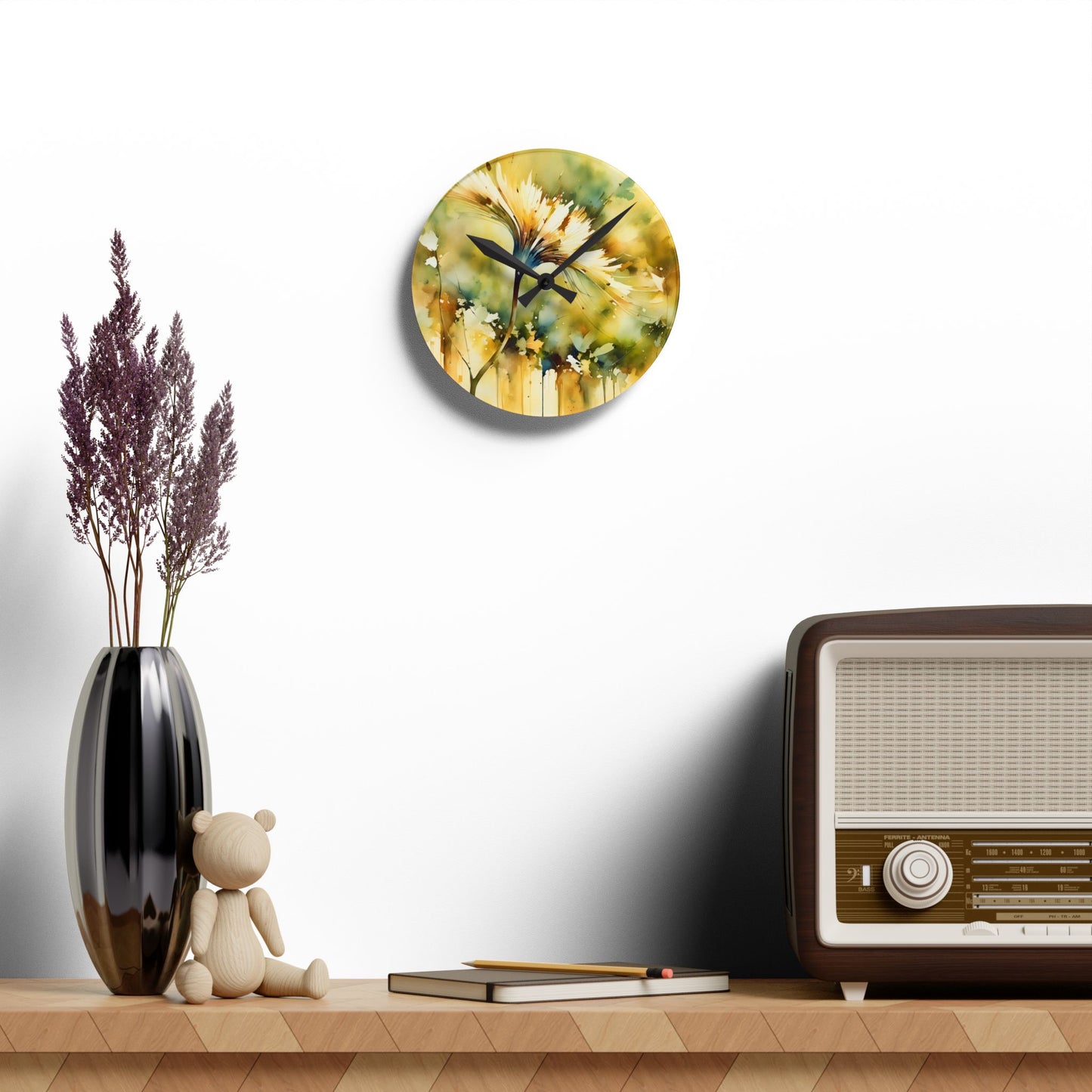 Yellow Dandelion Acrylic Wall Clock