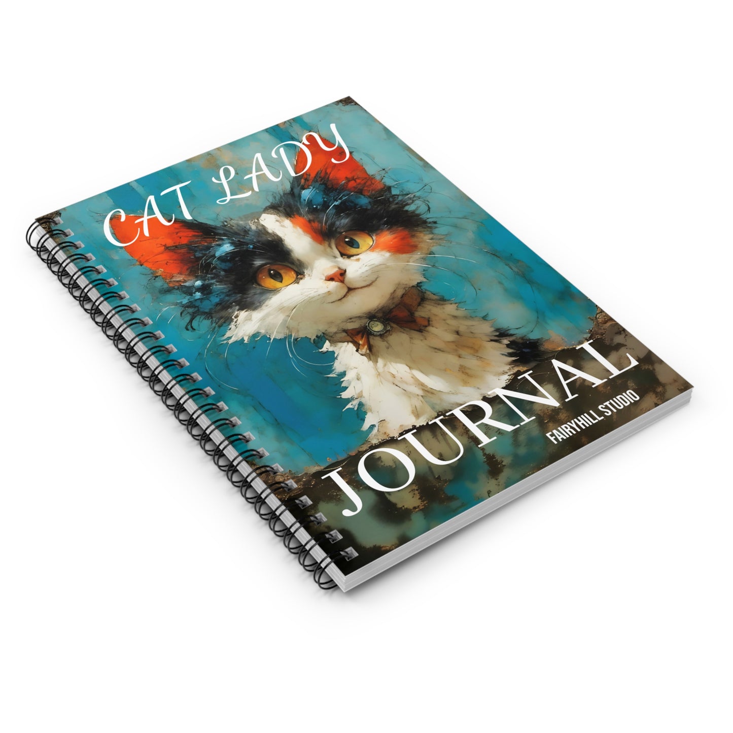 Cat Lover's Spiral Notebook - Ruled Line, Whimsical Blue Background Design by FairyHill Studio