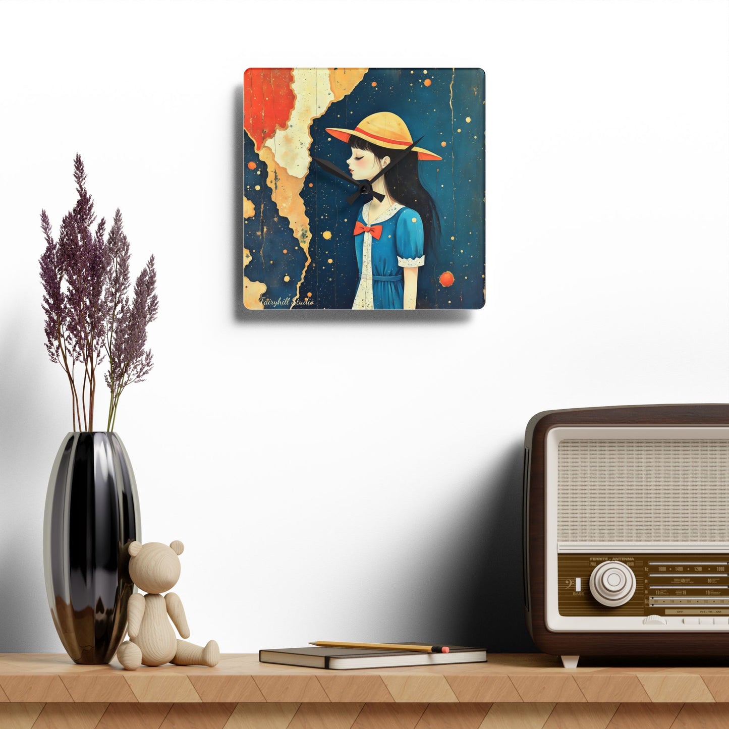 Medelaine with yellow hat Acrylic Wall Clock
