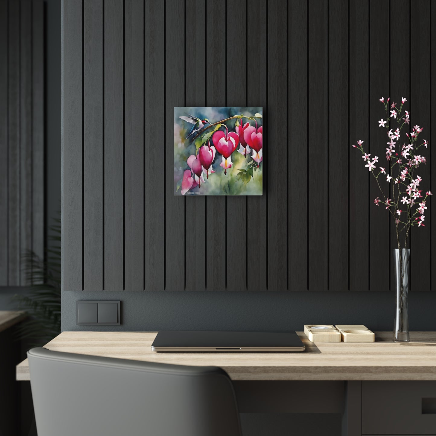 Hummingbird with Bleeding Hearts  Inspirational  Art Acrylic Print -
