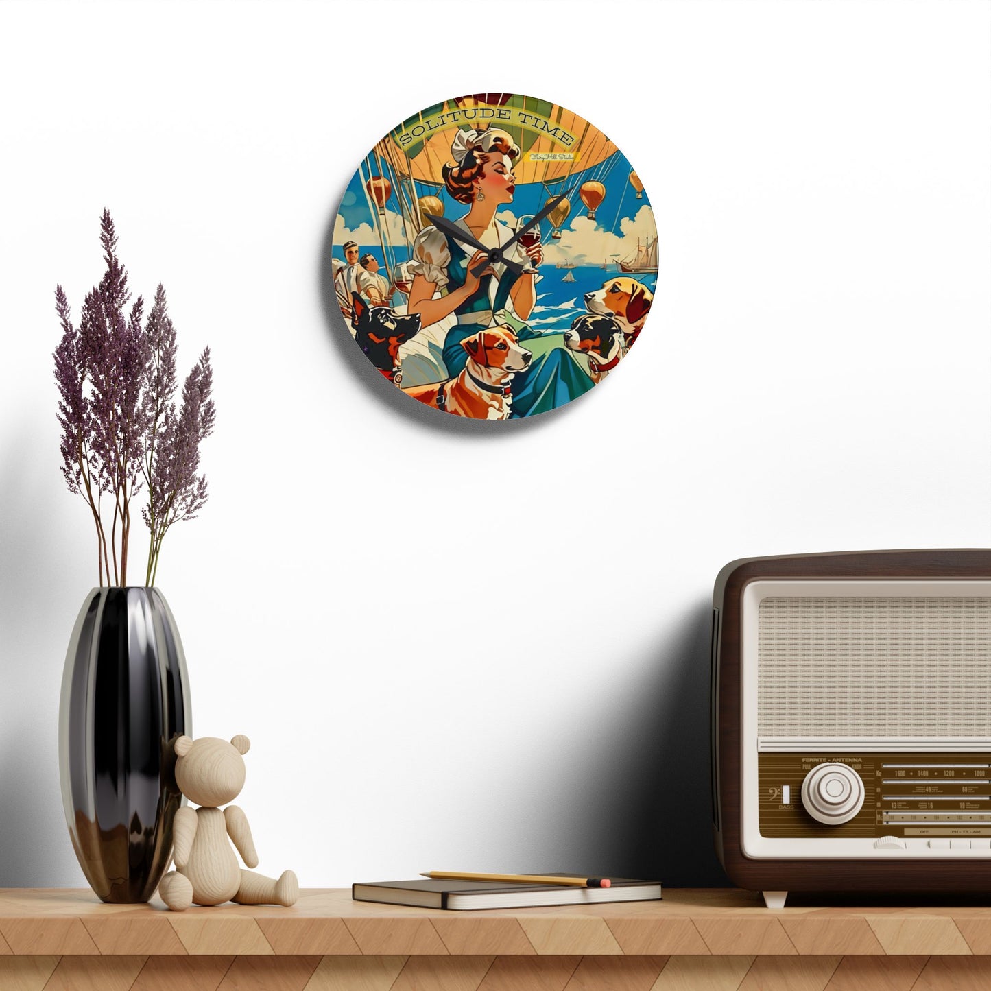 Wall Clock Vintage Nautical Art Woman and Dogs