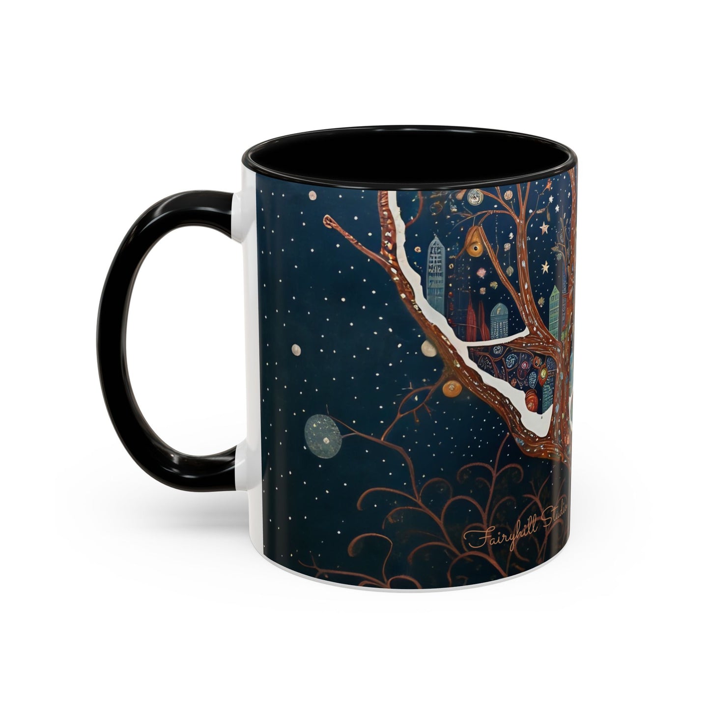 Accent Boho Style Night Owl Mug on a Snowy New York Night Coffee Mug (11, 15oz)